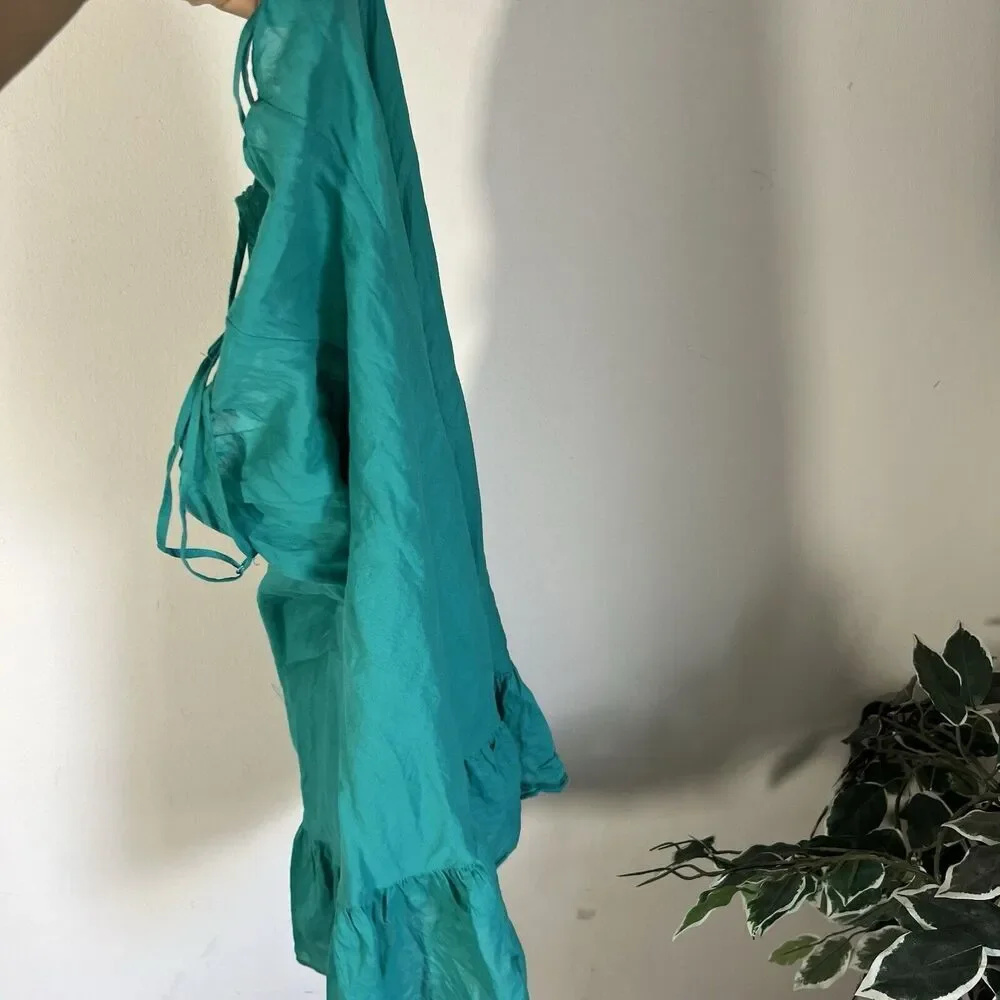 Free People Green zen garden peacock velvet Tunic mini dress Ruffles XS - Picture 6 of 8